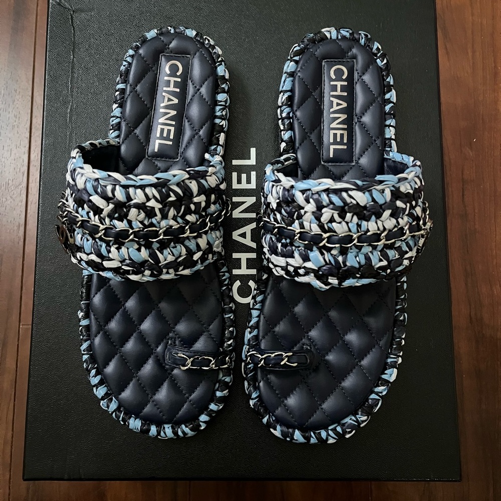 CHANEL Quilted Slides with Braided Straps